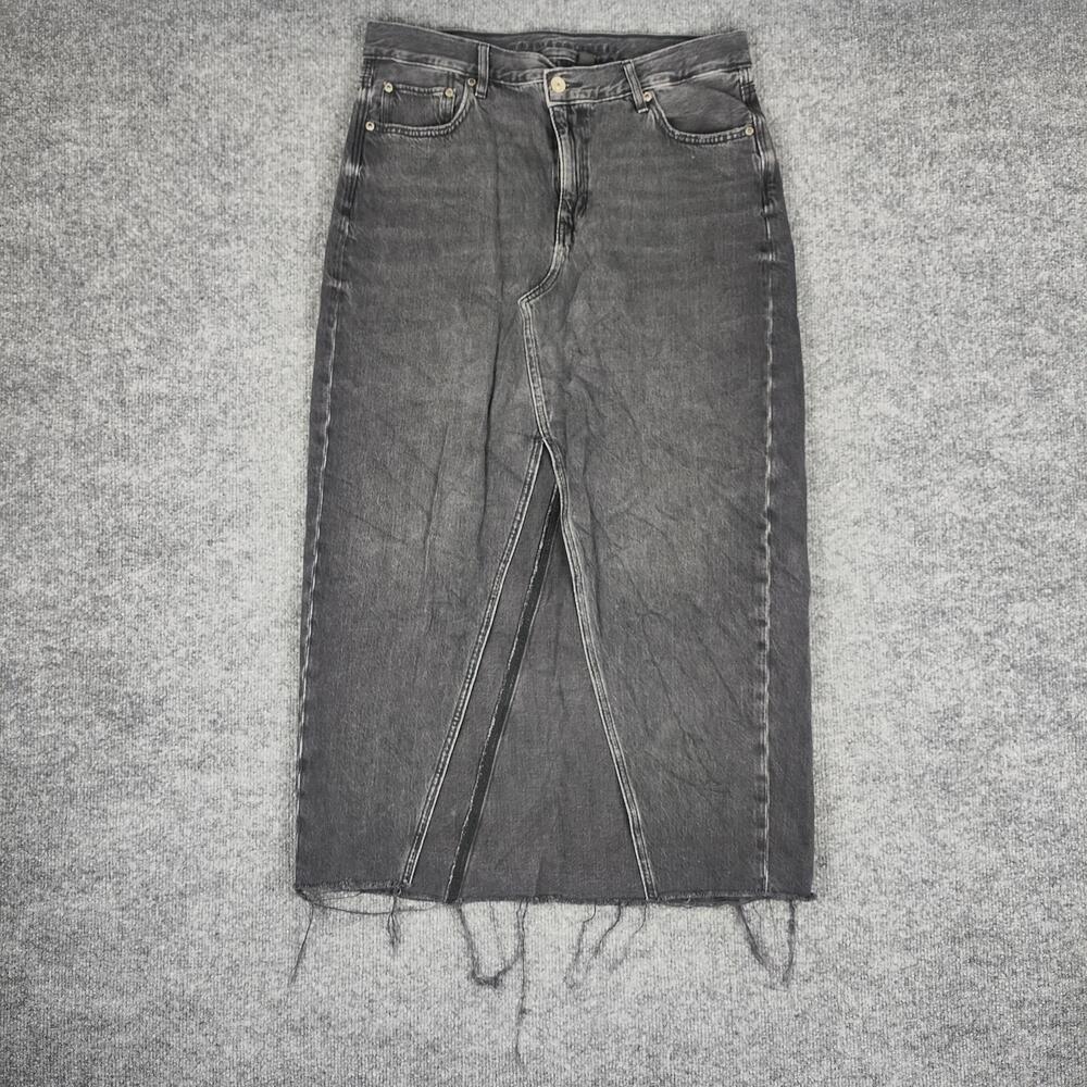 American Eagle Outfitters Skirt Womens 12 Black Denim Maxi Front Slit Raw Hem